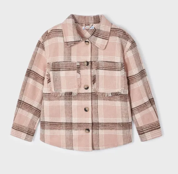 4198 Mayoral Mini Girls Plaid Shacket - Pink