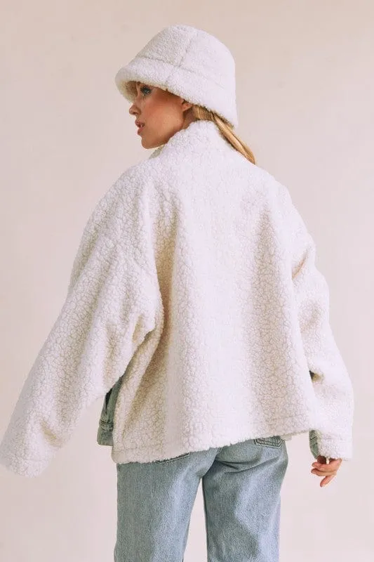 Aemi   Co Denim Washed Drop Shoulder Sherpa Fake Two Pieces Jacket