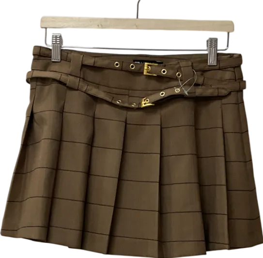 ASOS Beige Tailored Pleated Mini Skirt With Belt Detail UK 10