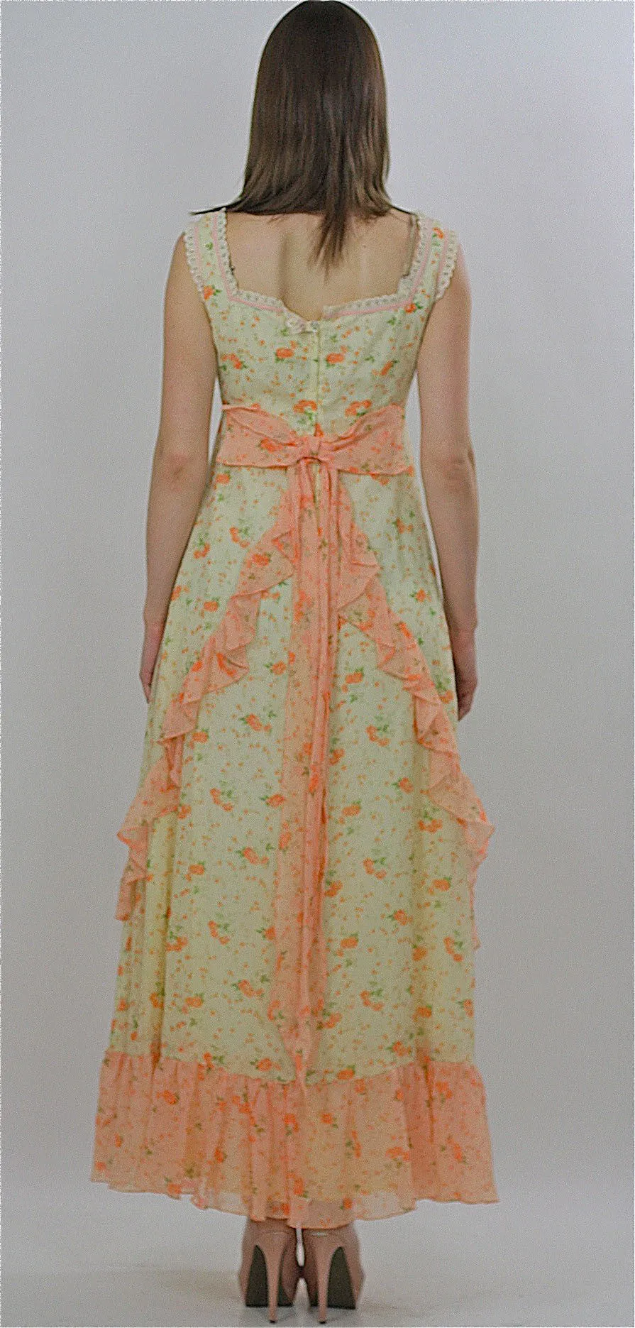 Authentic vintage 70s boho hippie floral prairie maxi party dress