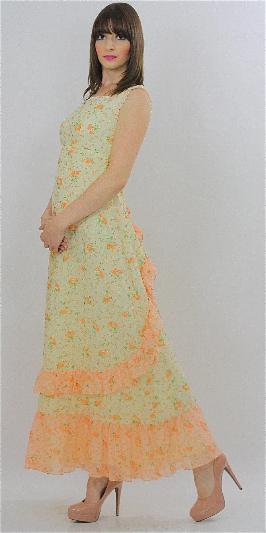 Authentic vintage 70s boho hippie floral prairie maxi party dress