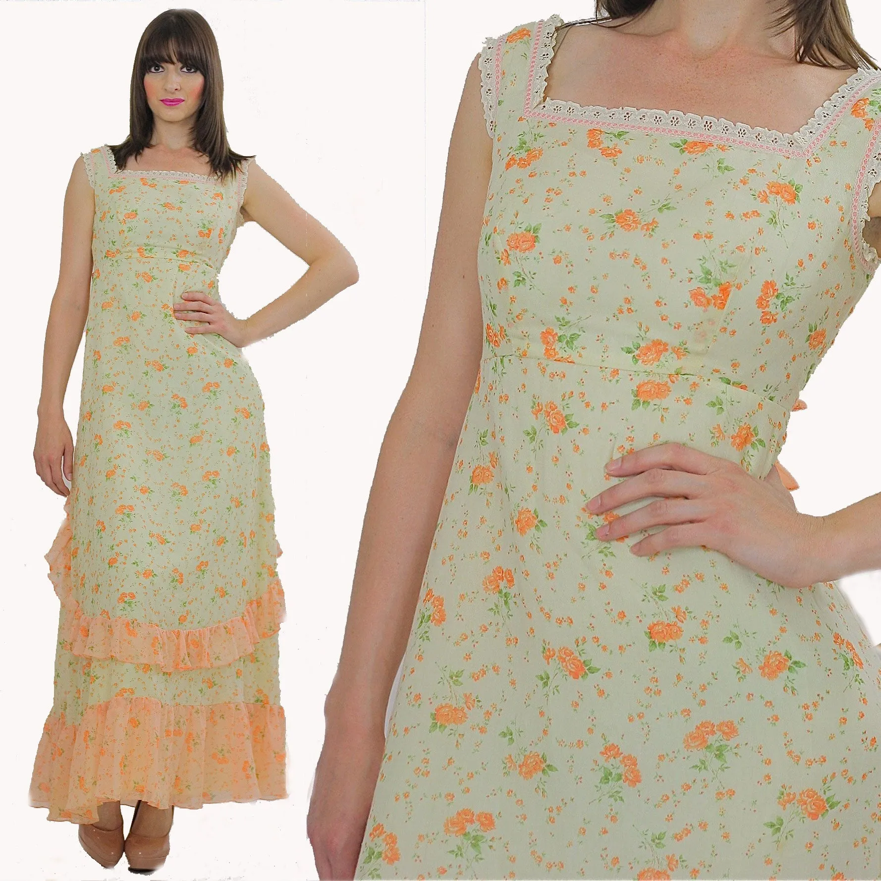 Authentic vintage 70s boho hippie floral prairie maxi party dress