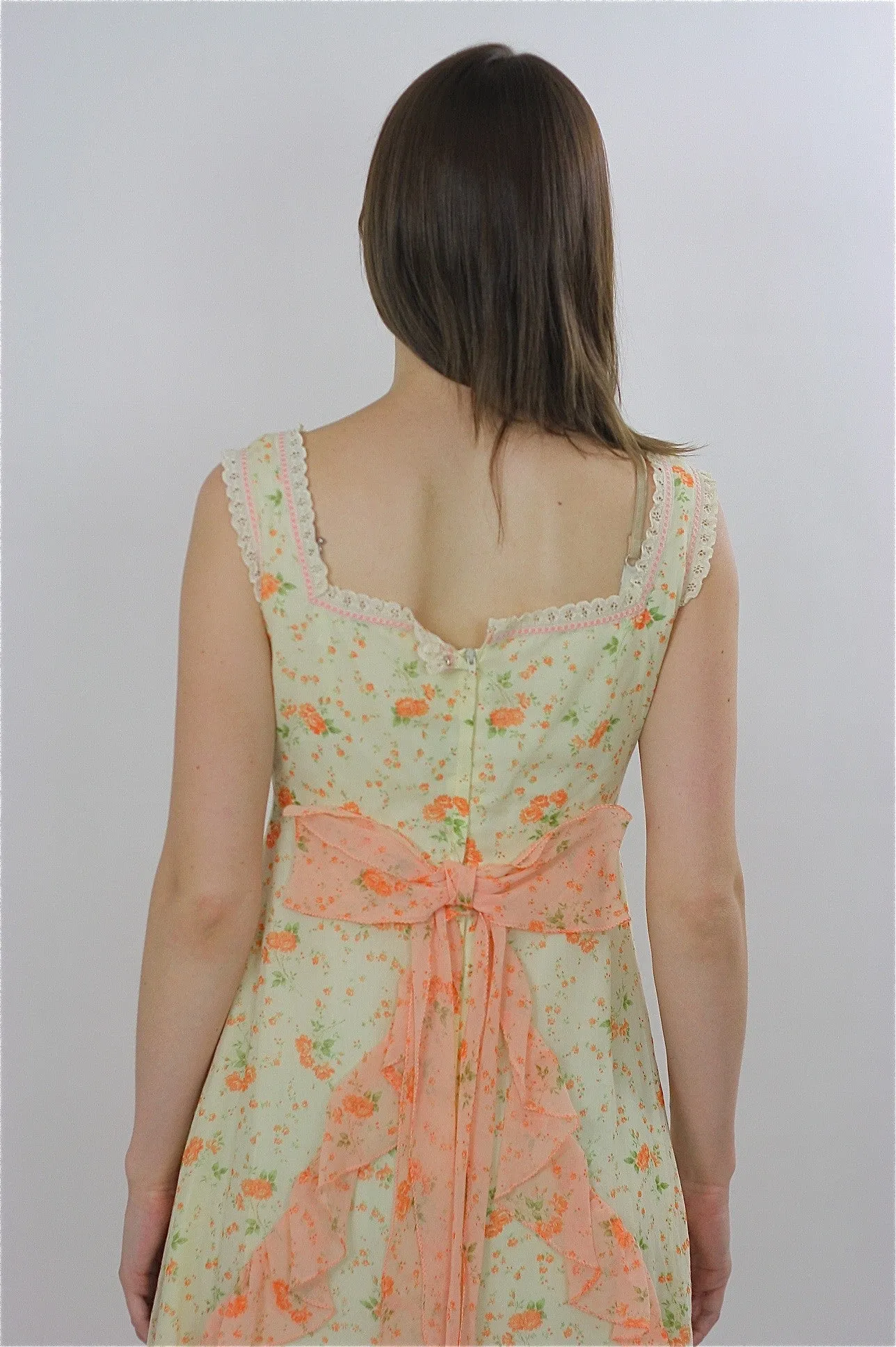 Authentic vintage 70s boho hippie floral prairie maxi party dress