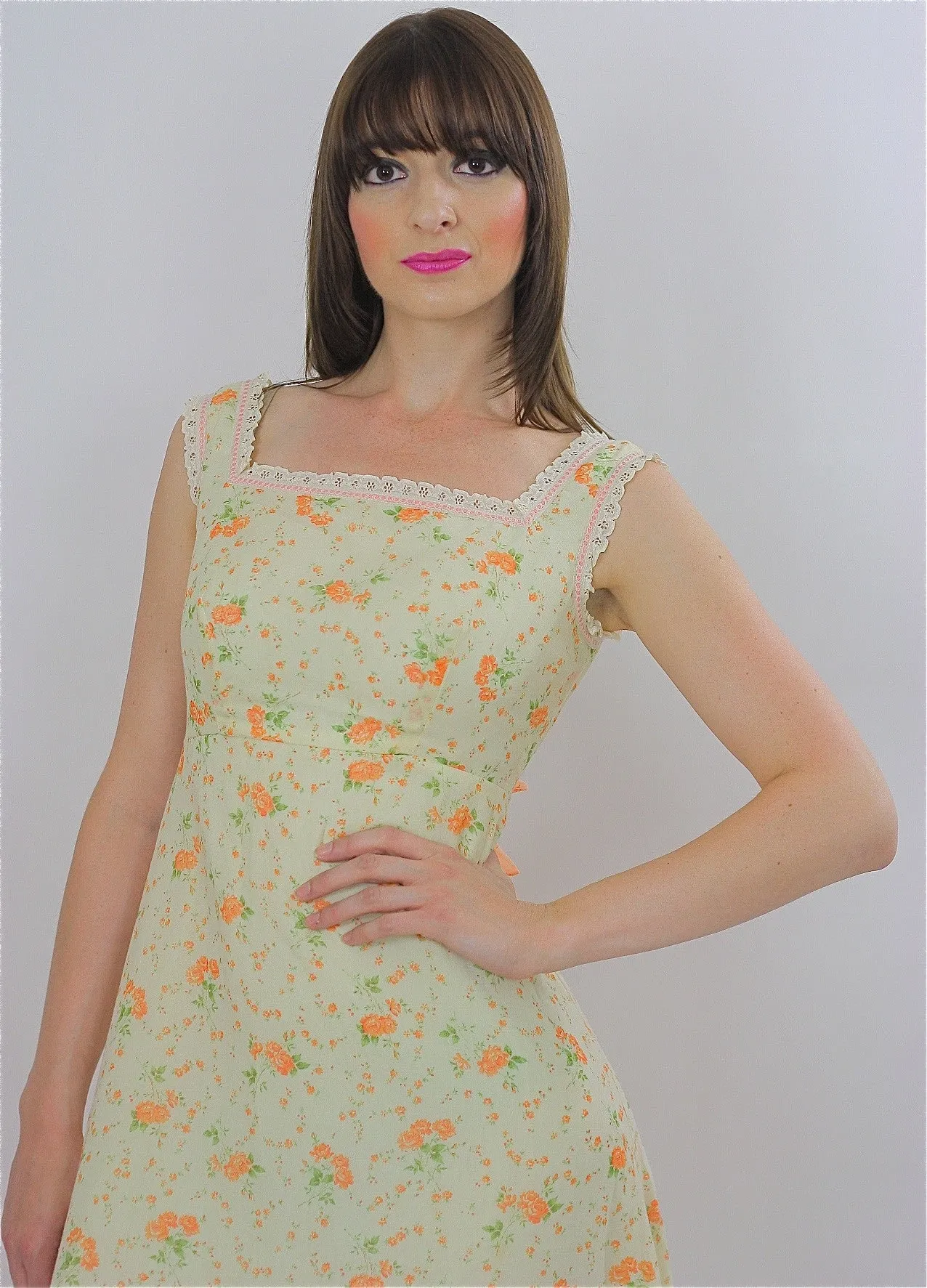 Authentic vintage 70s boho hippie floral prairie maxi party dress