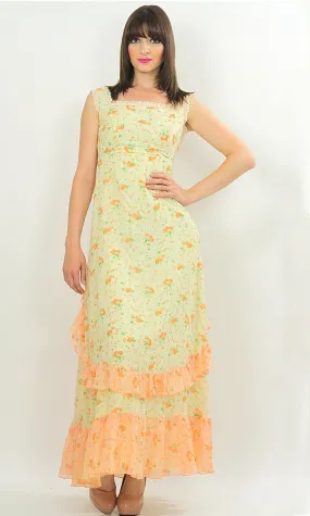 Authentic vintage 70s boho hippie floral prairie maxi party dress