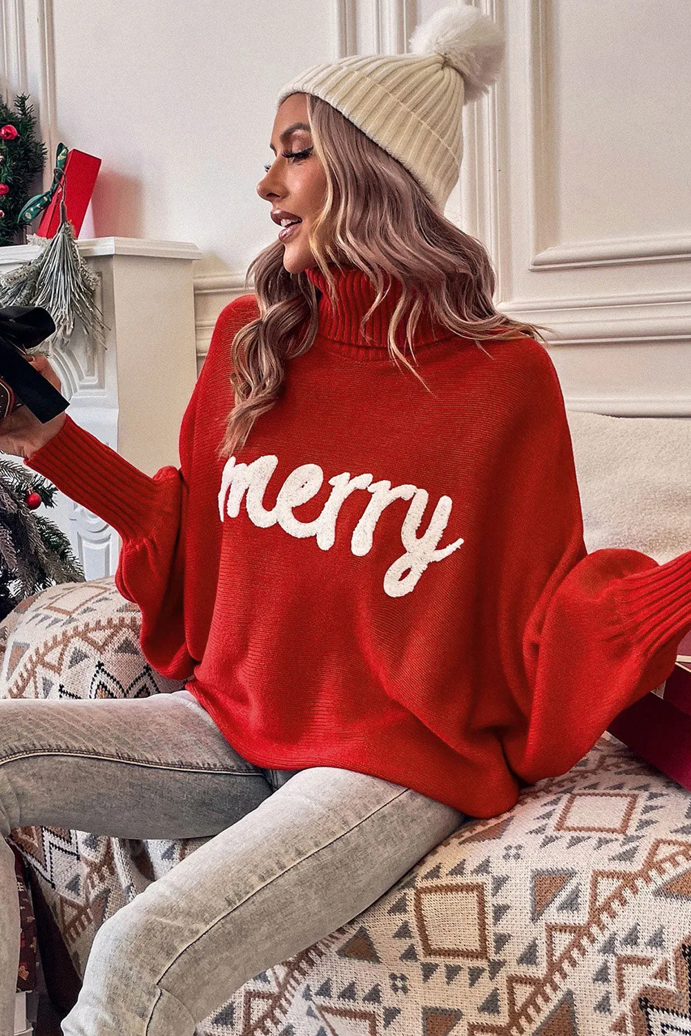 Balloon Sleeve Christmas Sweater