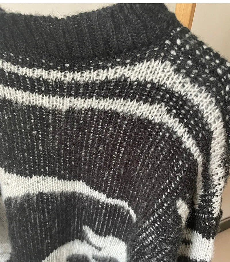 Black and White Fluffy Monochrome Sweater