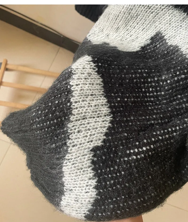 Black and White Fluffy Monochrome Sweater