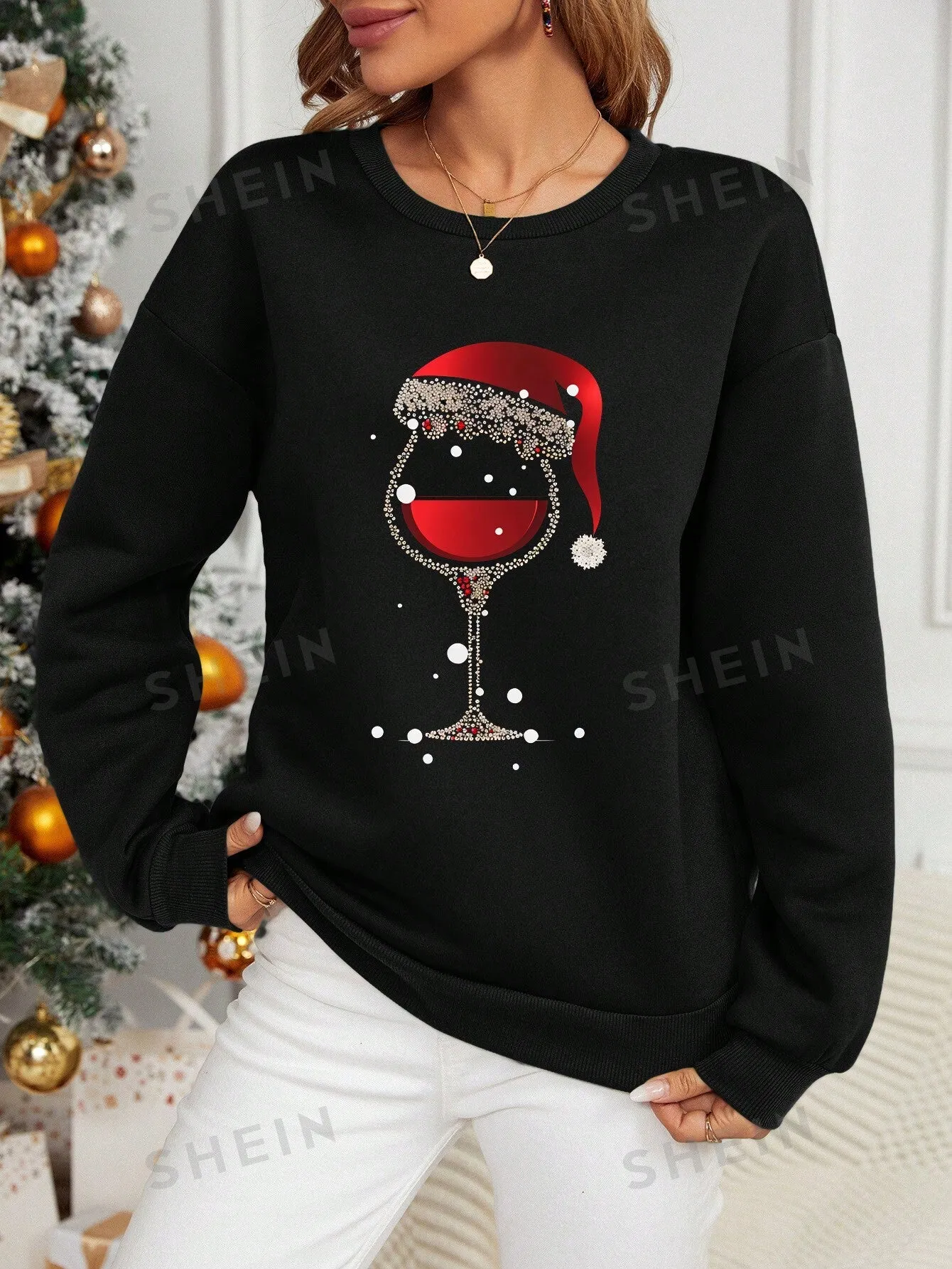 Black crew neck sweatshirt|Merry Christmas Crew Neck Sweatshirt For Women
