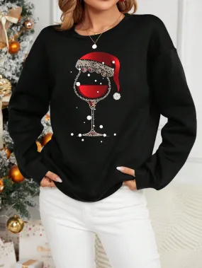 Black crew neck sweatshirt|Merry Christmas Crew Neck Sweatshirt For Women