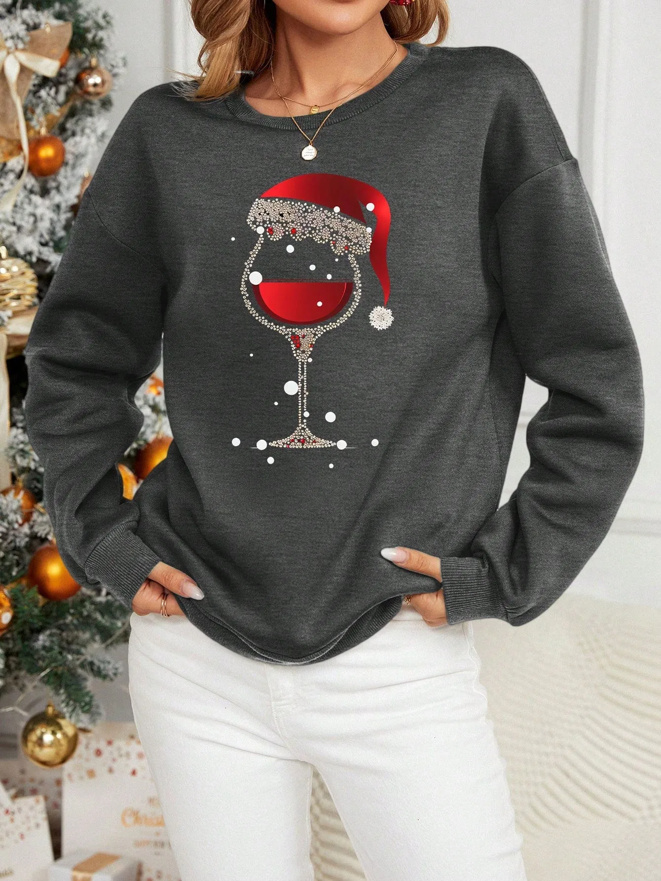 Black crew neck sweatshirt|Merry Christmas Crew Neck Sweatshirt For Women