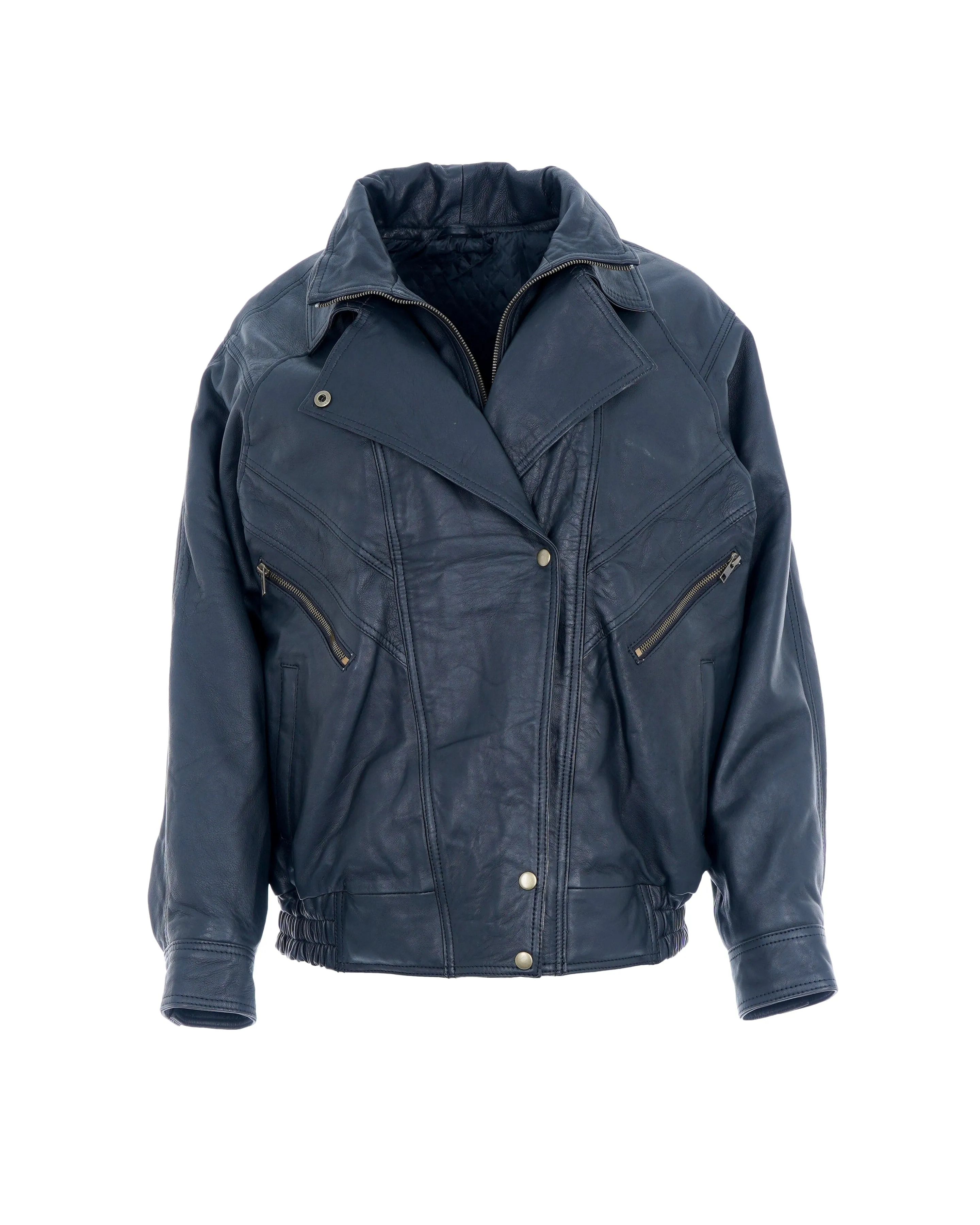 BLACK LEATHER BOMBER JACKET - APL0007