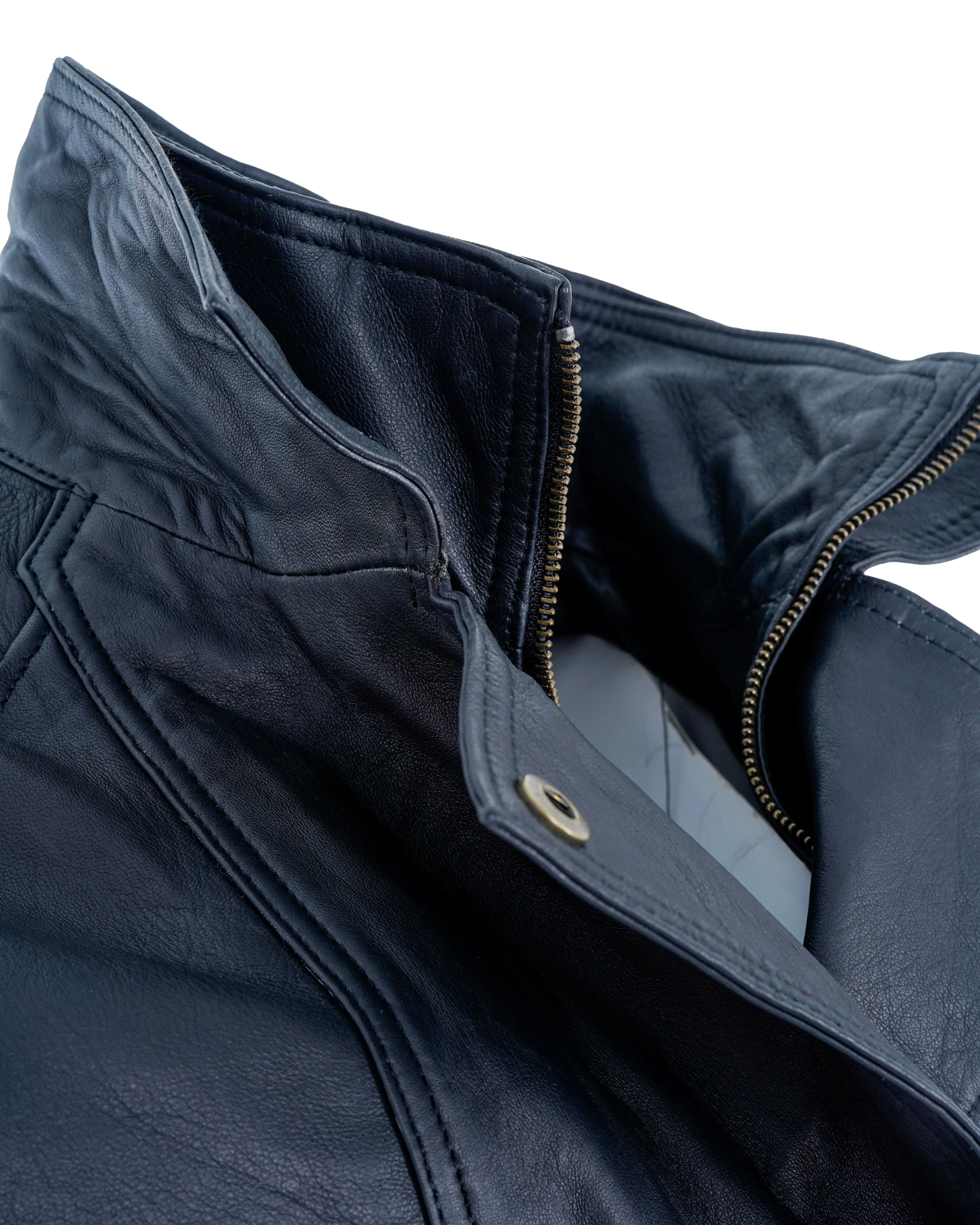 BLACK LEATHER BOMBER JACKET - APL0007