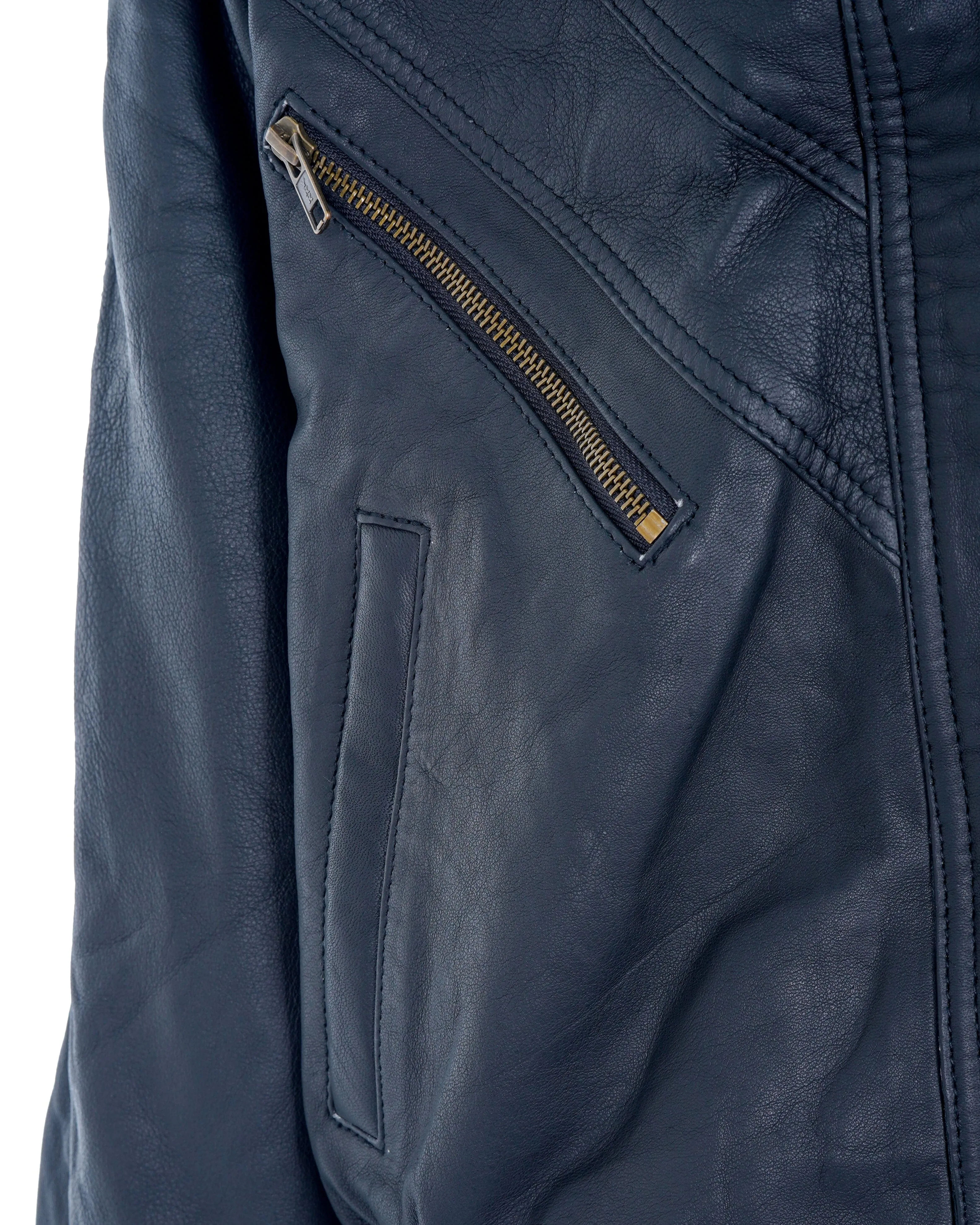 BLACK LEATHER BOMBER JACKET - APL0007