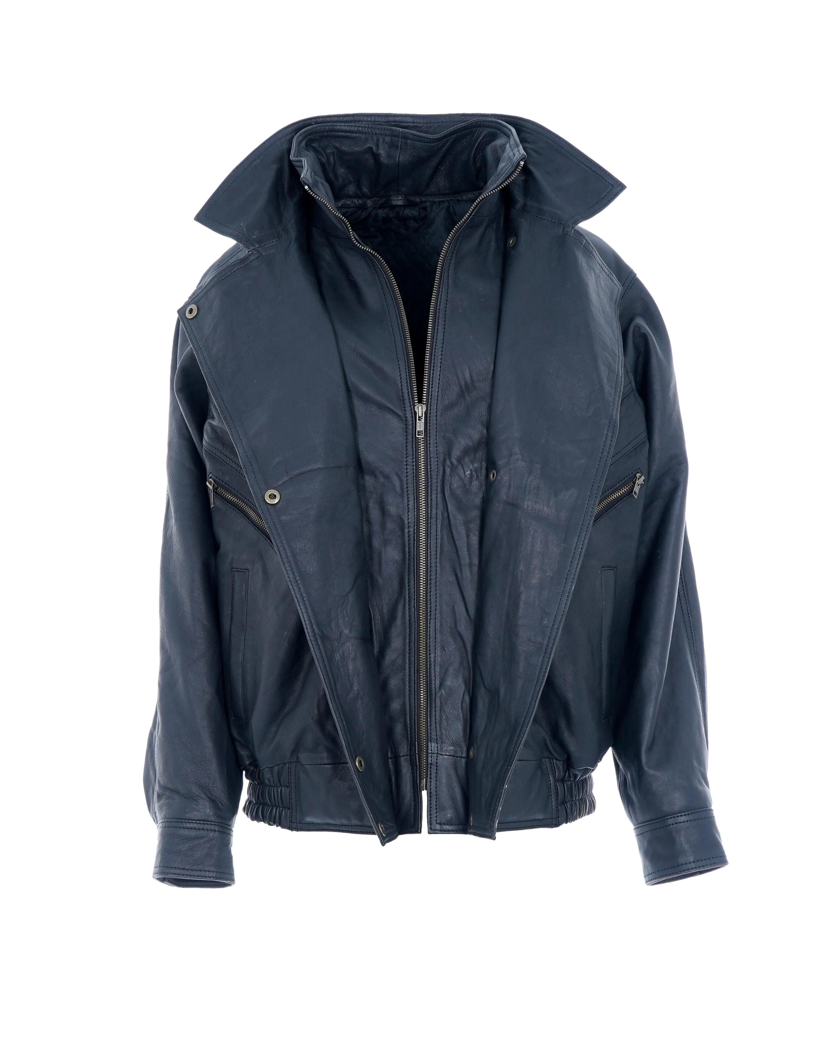 BLACK LEATHER BOMBER JACKET - APL0007