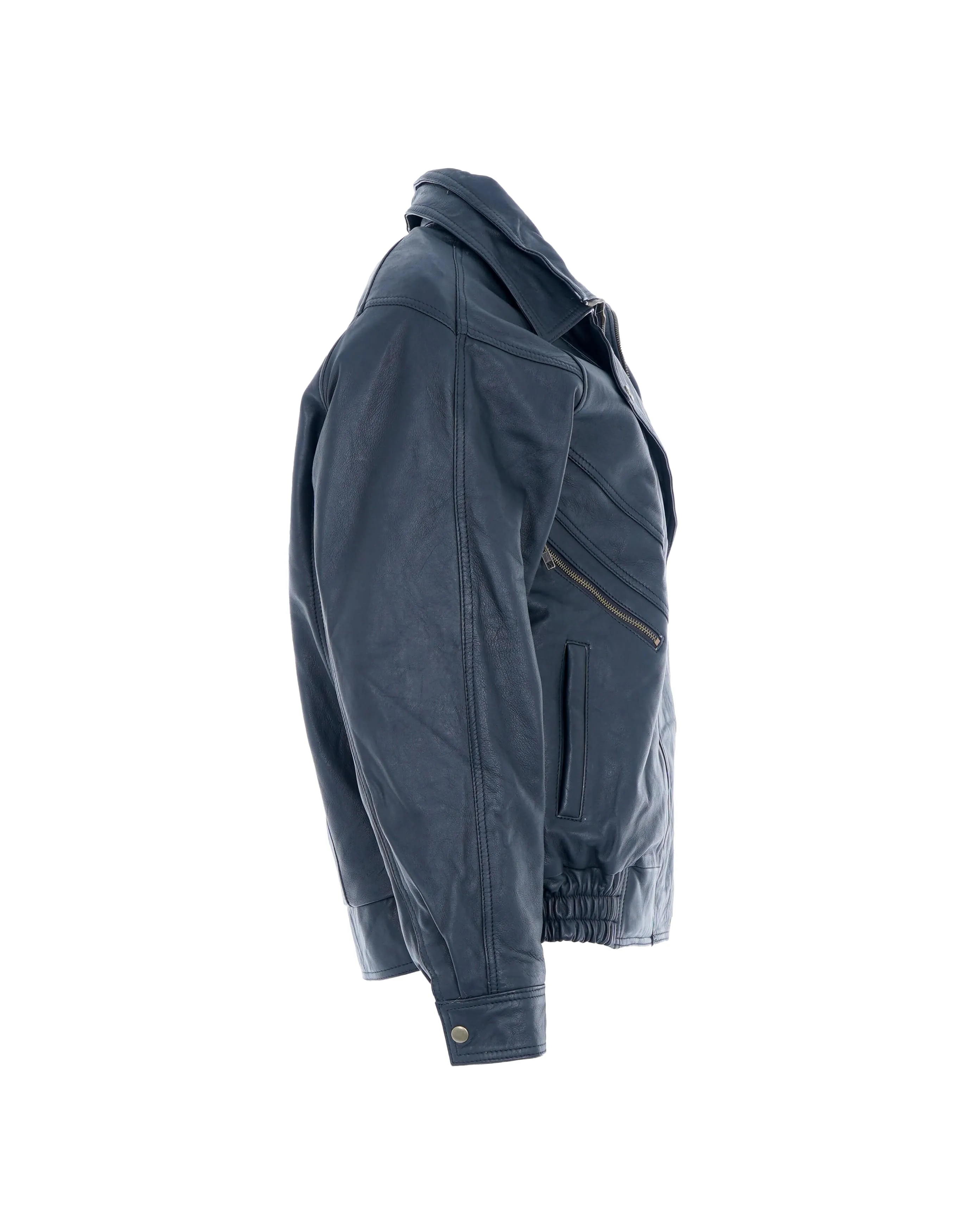 BLACK LEATHER BOMBER JACKET - APL0007