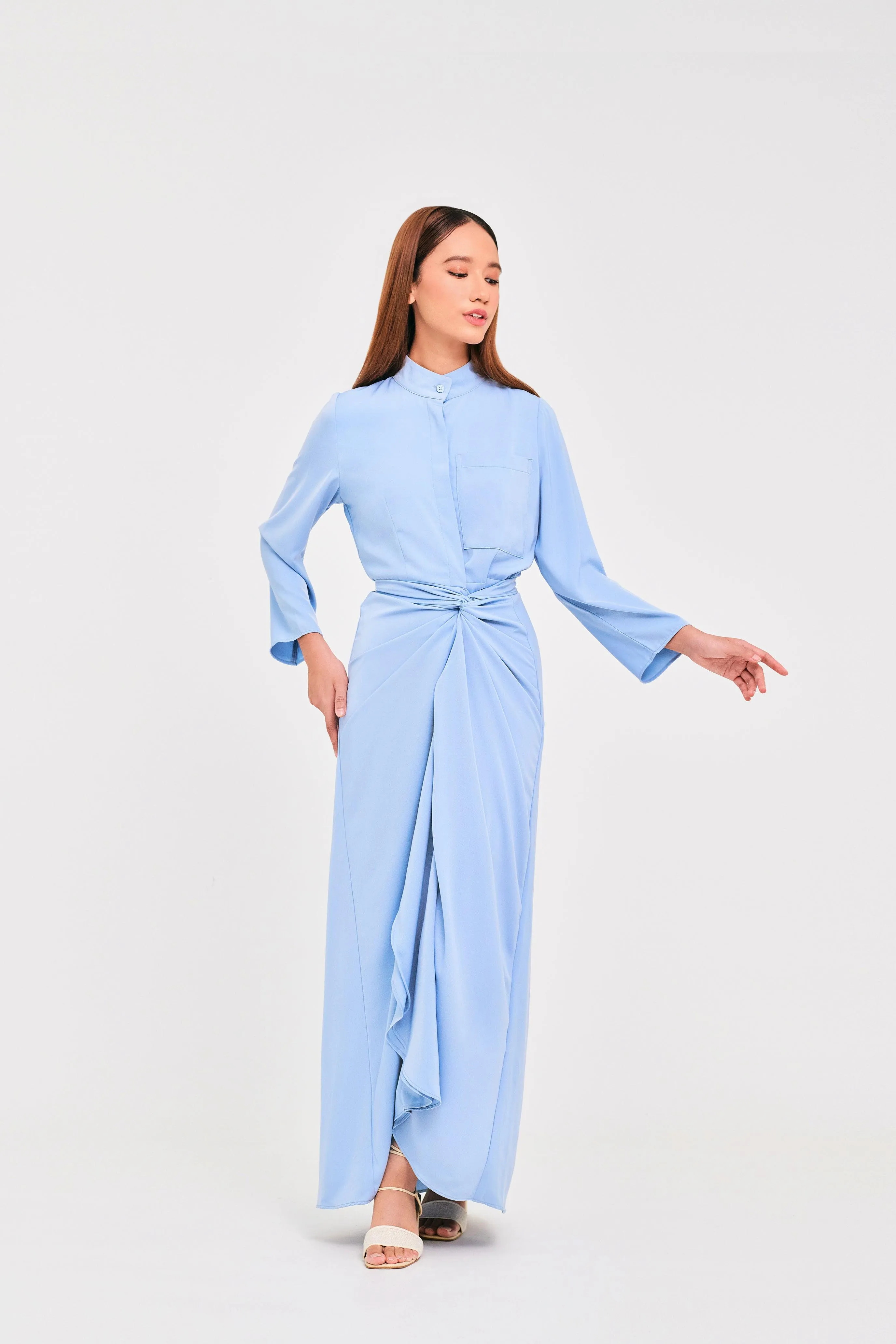 Blue Buttoned Wrap Dress