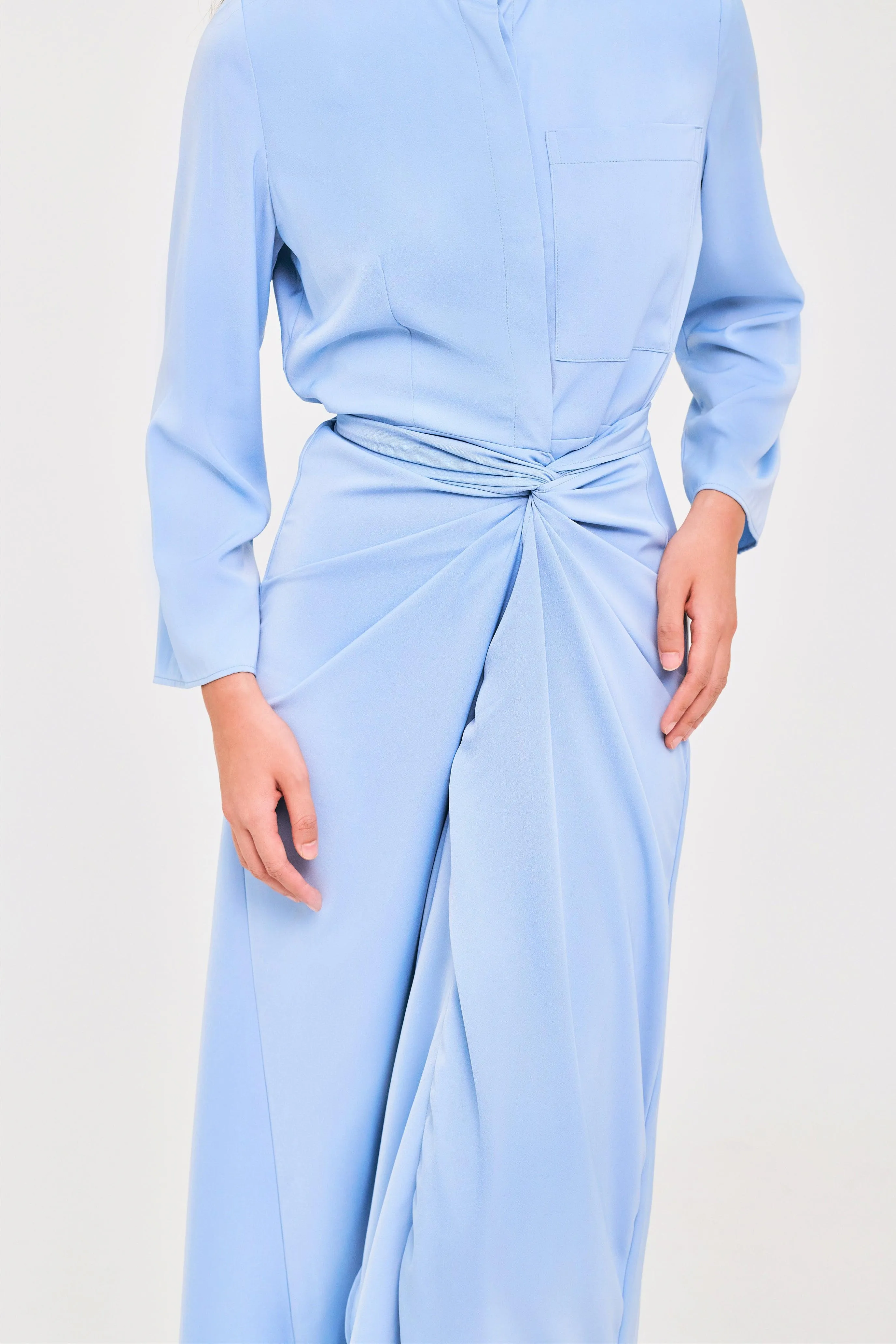 Blue Buttoned Wrap Dress