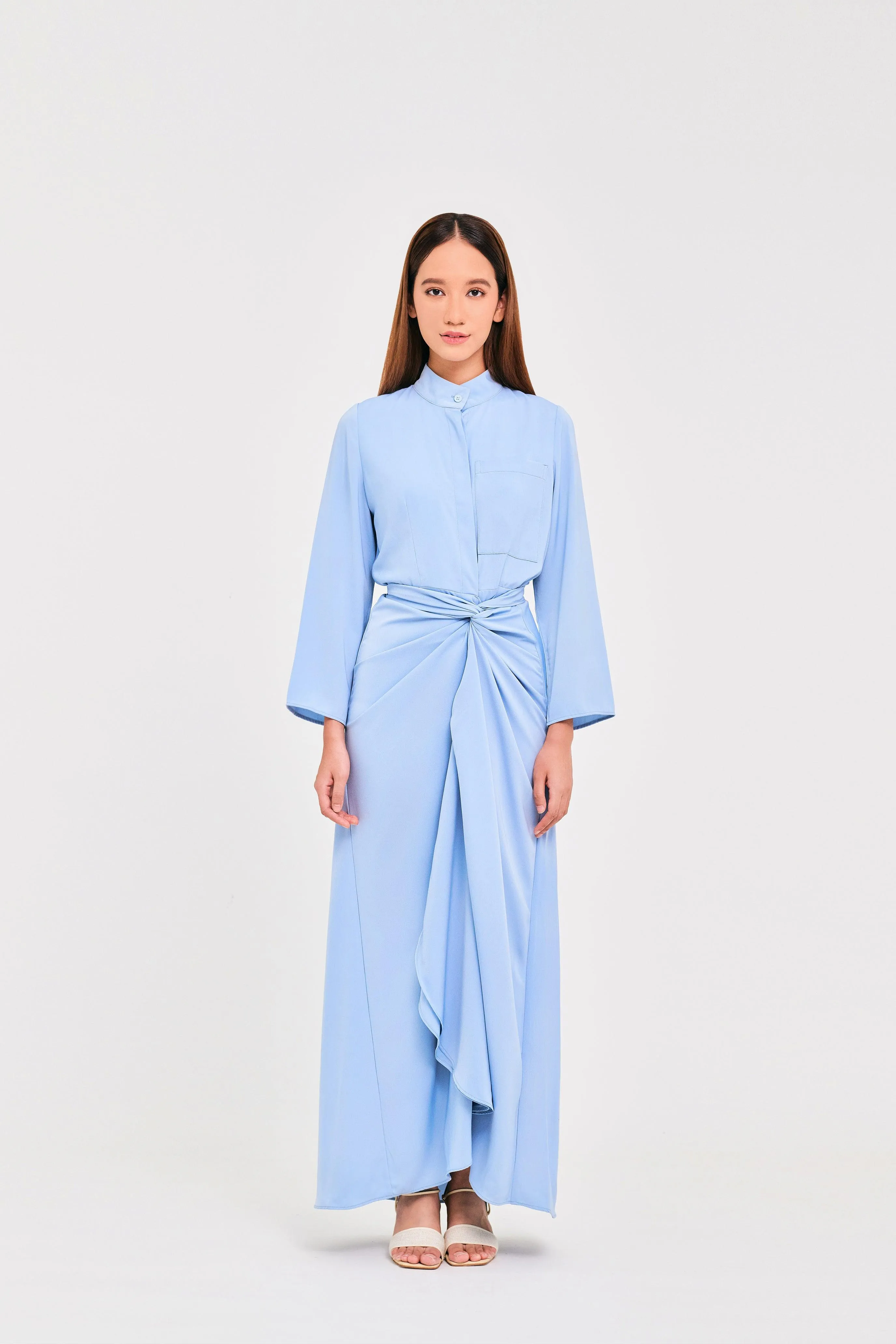 Blue Buttoned Wrap Dress