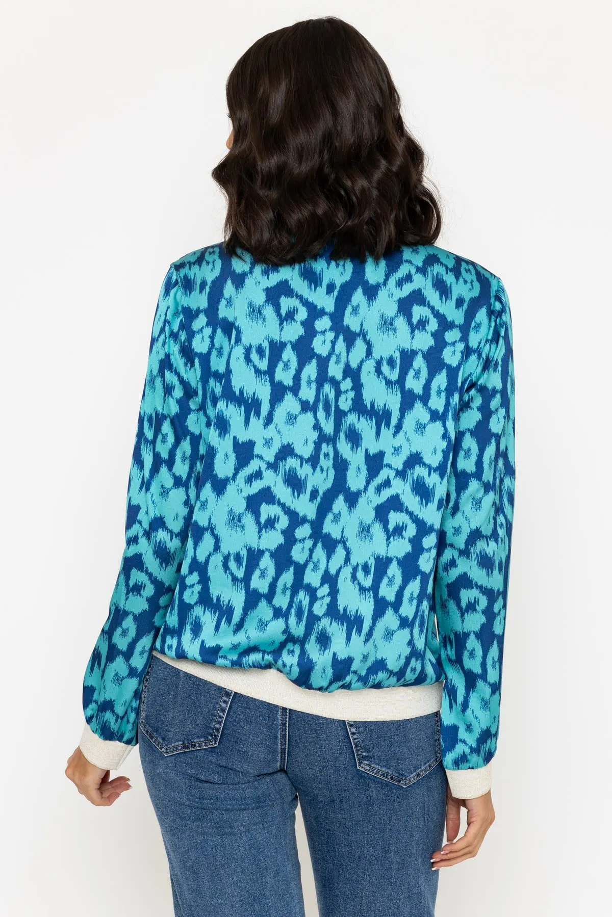 Blue Leopard Print Printed Bomber Jacket
