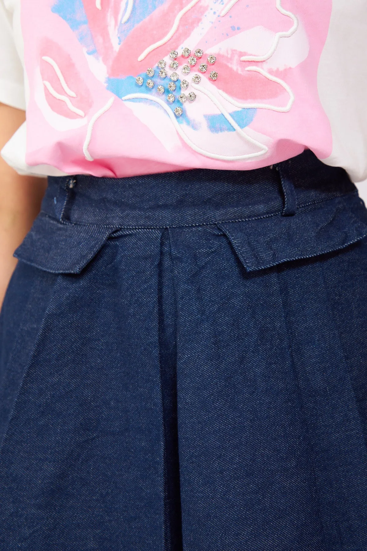 Blue  Pleated Mini Denim Skirt