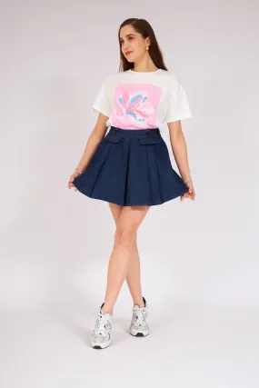 Blue  Pleated Mini Denim Skirt