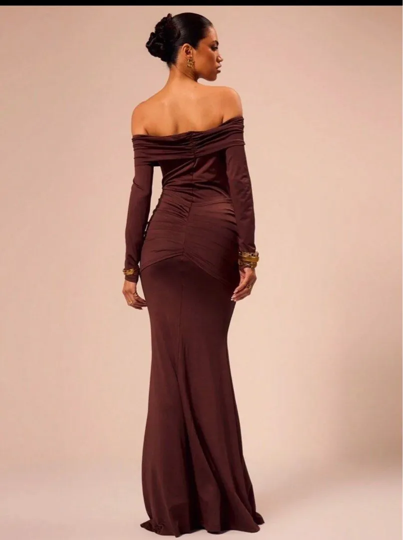 Brit & Boho™ I Eunice Off Shoulder Long Sleeve Wrap Maxi