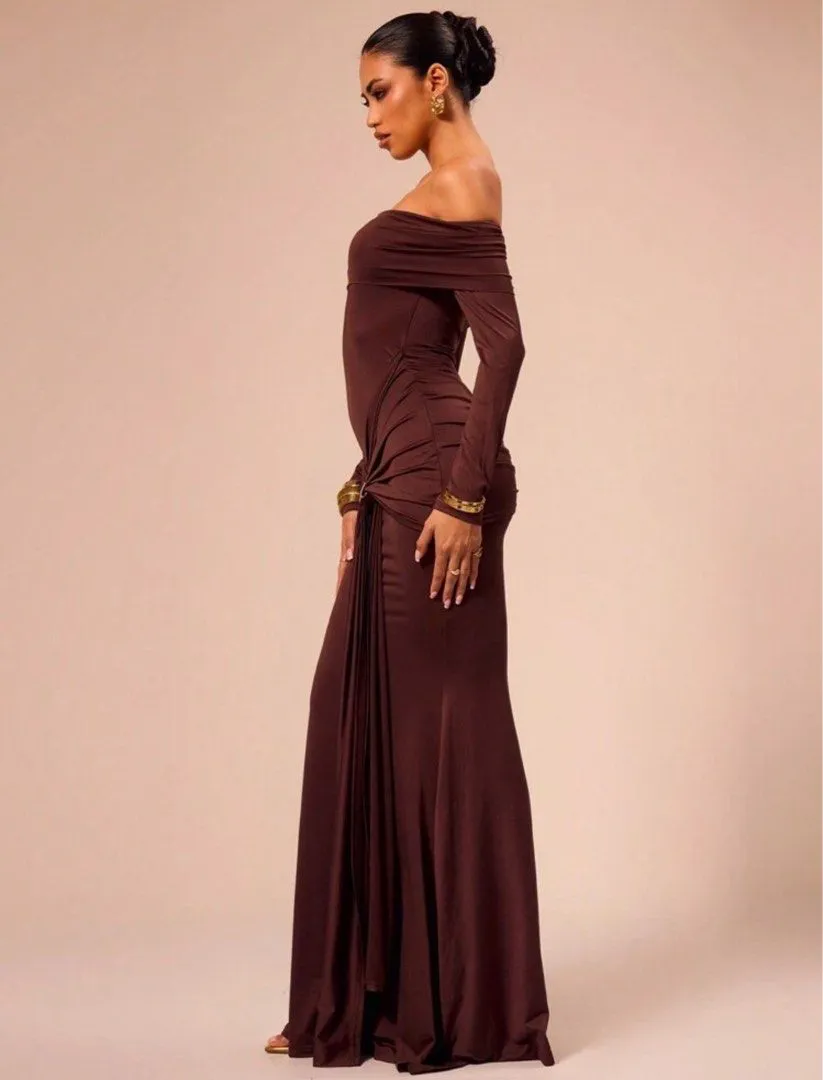 Brit & Boho™ I Eunice Off Shoulder Long Sleeve Wrap Maxi