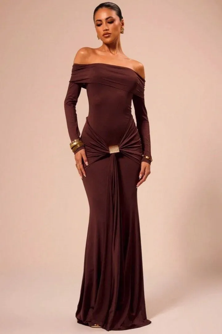 Brit & Boho™ I Eunice Off Shoulder Long Sleeve Wrap Maxi