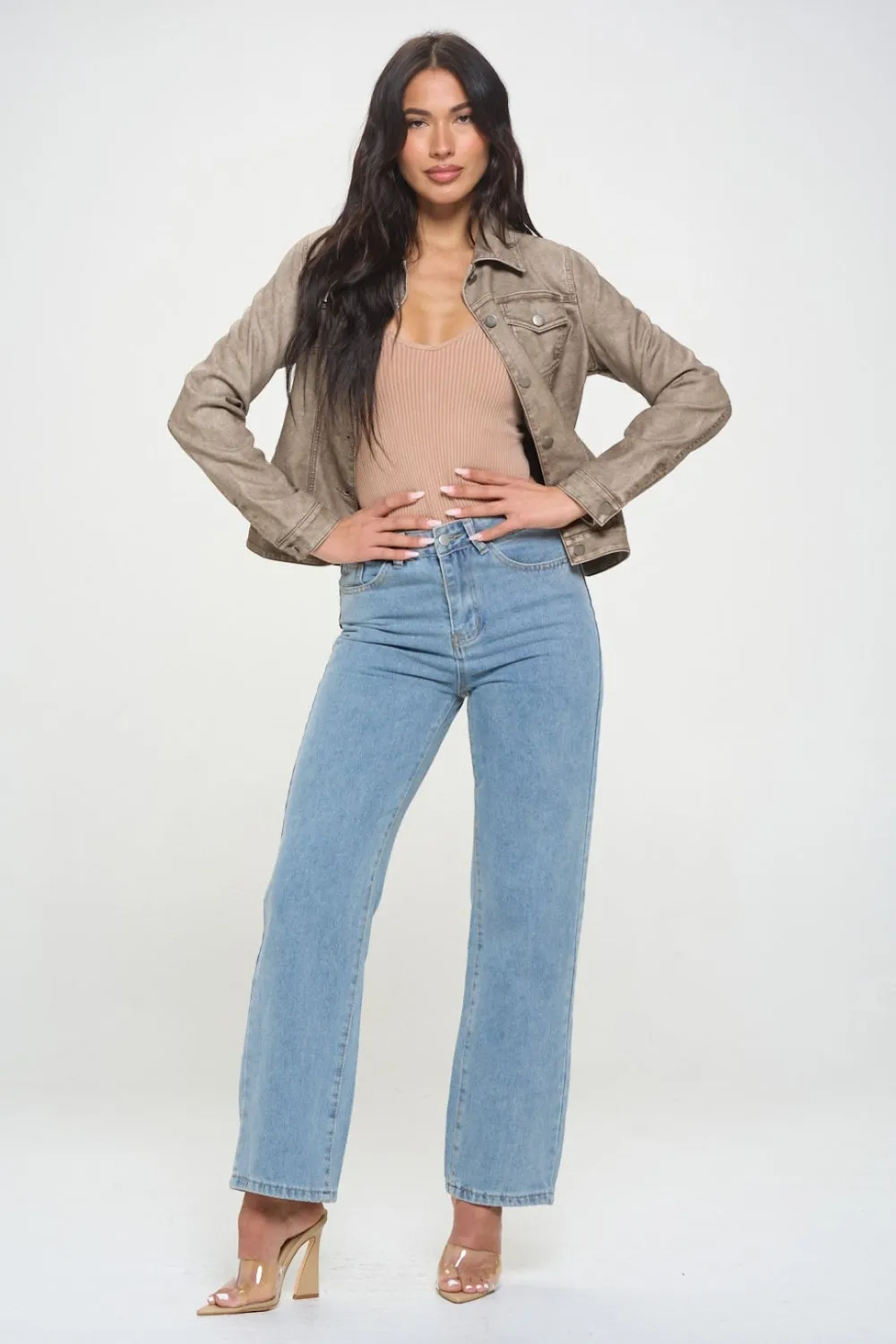 Button Down Cargo Vegan Leather Jacket *ONLINE EXCLUSIVE*