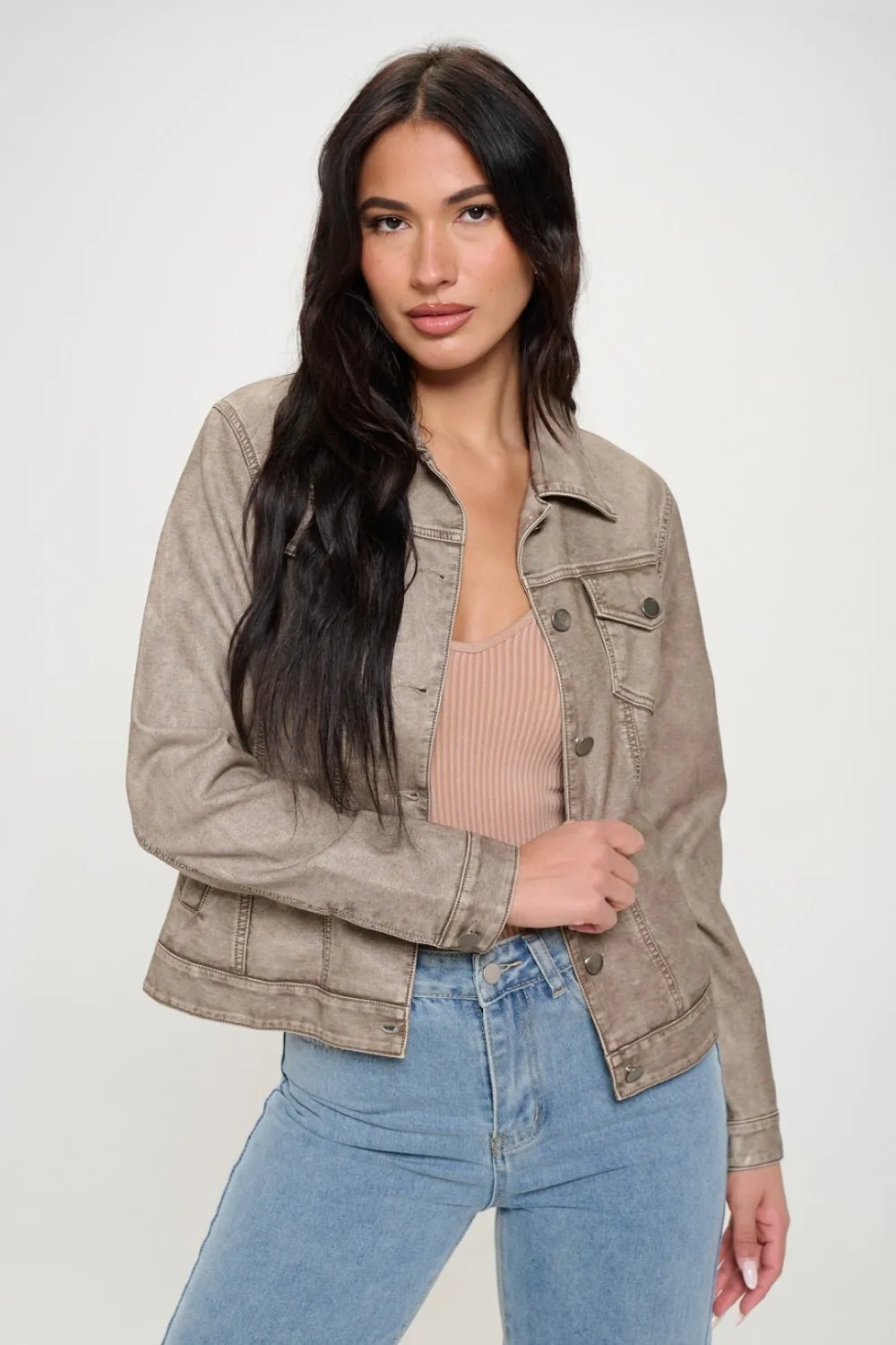 Button Down Cargo Vegan Leather Jacket *ONLINE EXCLUSIVE*