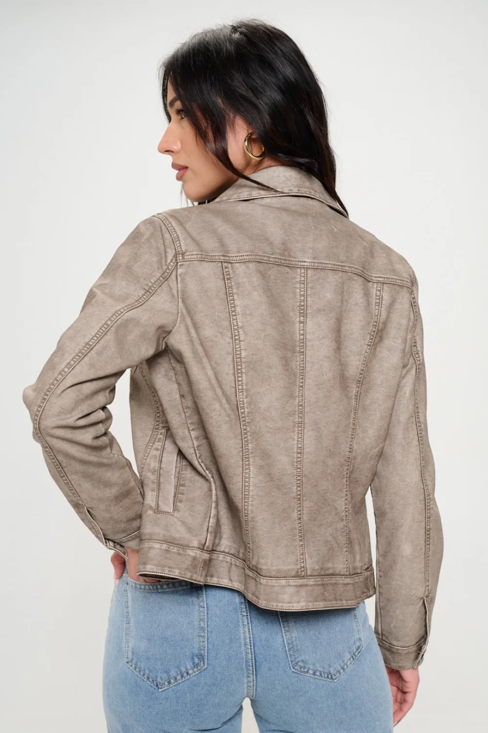 Button Down Cargo Vegan Leather Jacket *ONLINE EXCLUSIVE*