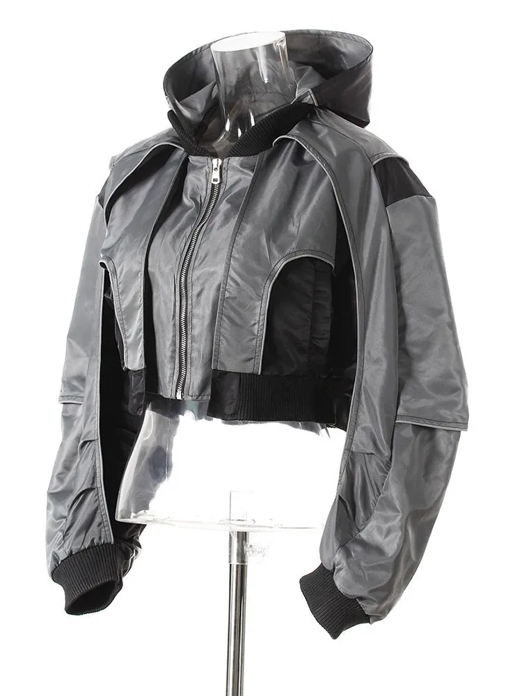 Casual Minimal Goth Bomber Jacket