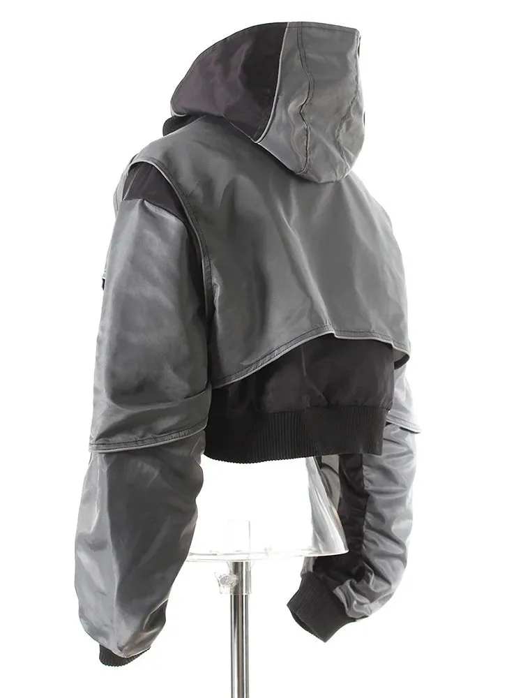 Casual Minimal Goth Bomber Jacket
