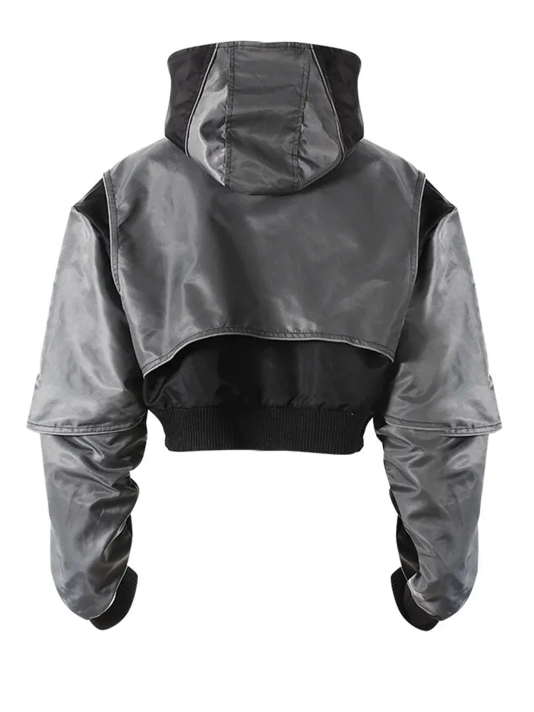 Casual Minimal Goth Bomber Jacket