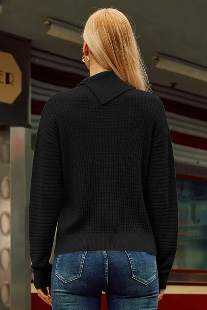 Casual Turtleneck Pullover Waffle Knit Long Sleeve Sweaters Tops