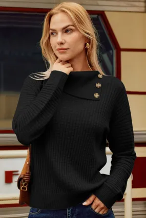 Casual Turtleneck Pullover Waffle Knit Long Sleeve Sweaters Tops