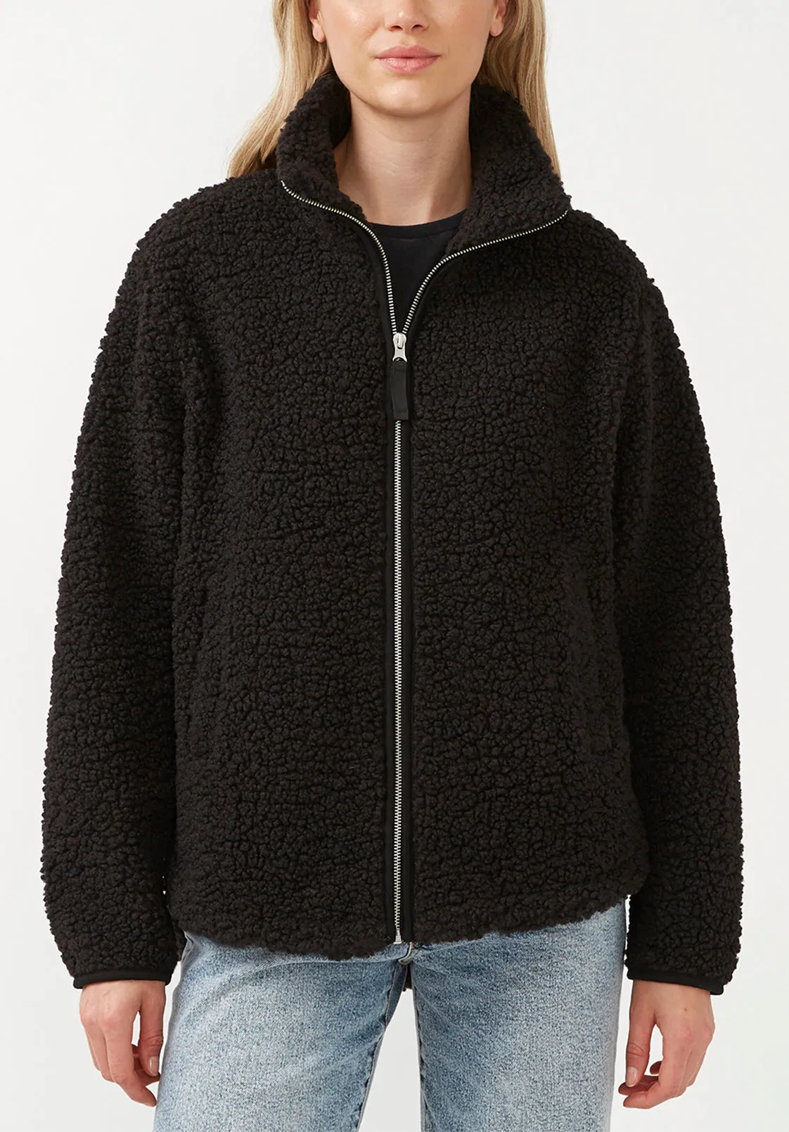 Caterina Women's Full Zip Sherpa Jacket, Black - JK0015F