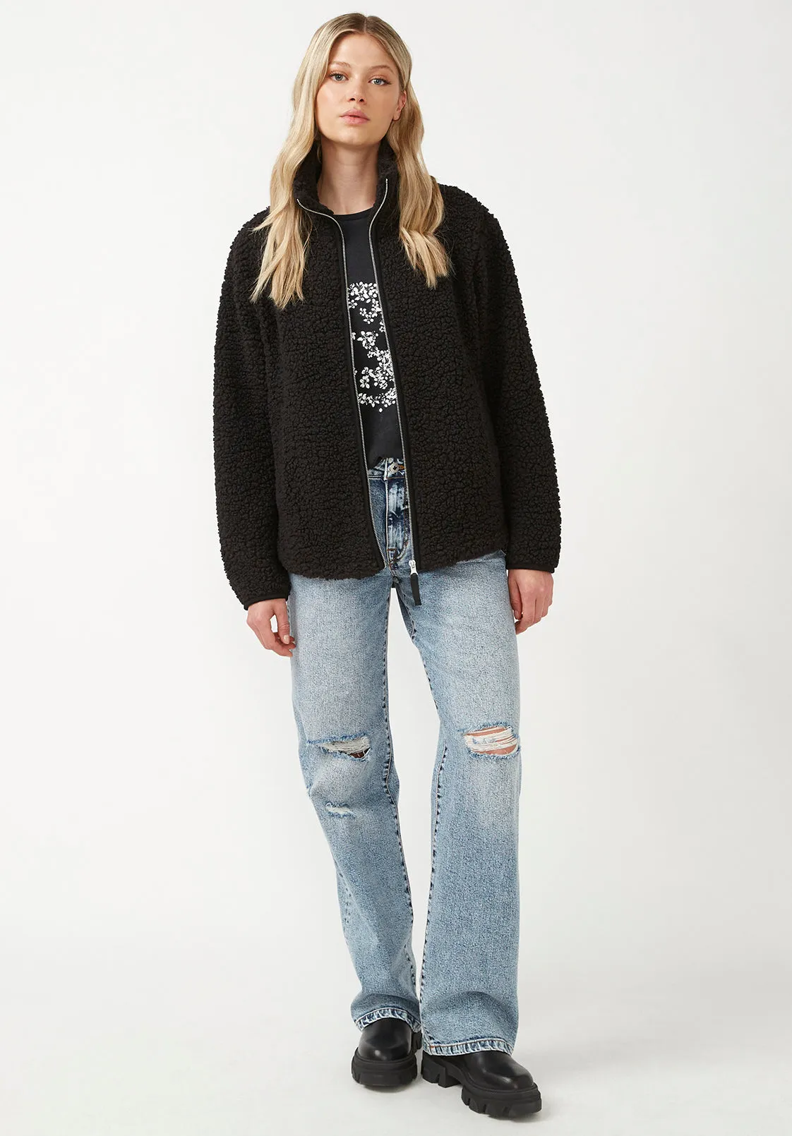 Caterina Women's Full Zip Sherpa Jacket, Black - JK0015F