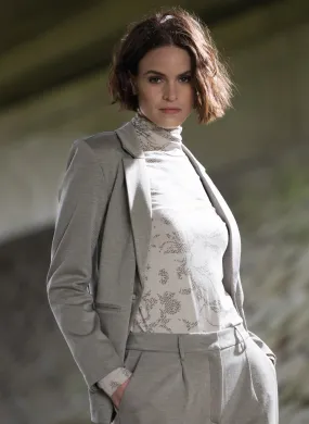 Cherry Light Grey Multi Color Pattern Turtleneck