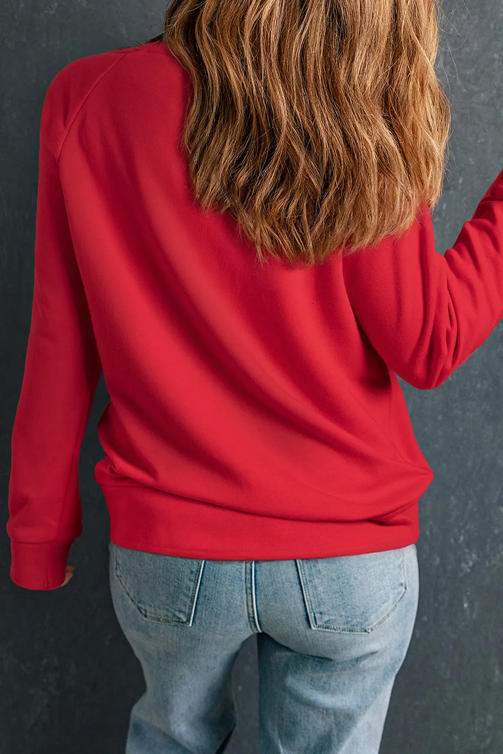 Christmas Plain Round Neck Large Bow Pattern Pullover Sweatshirt