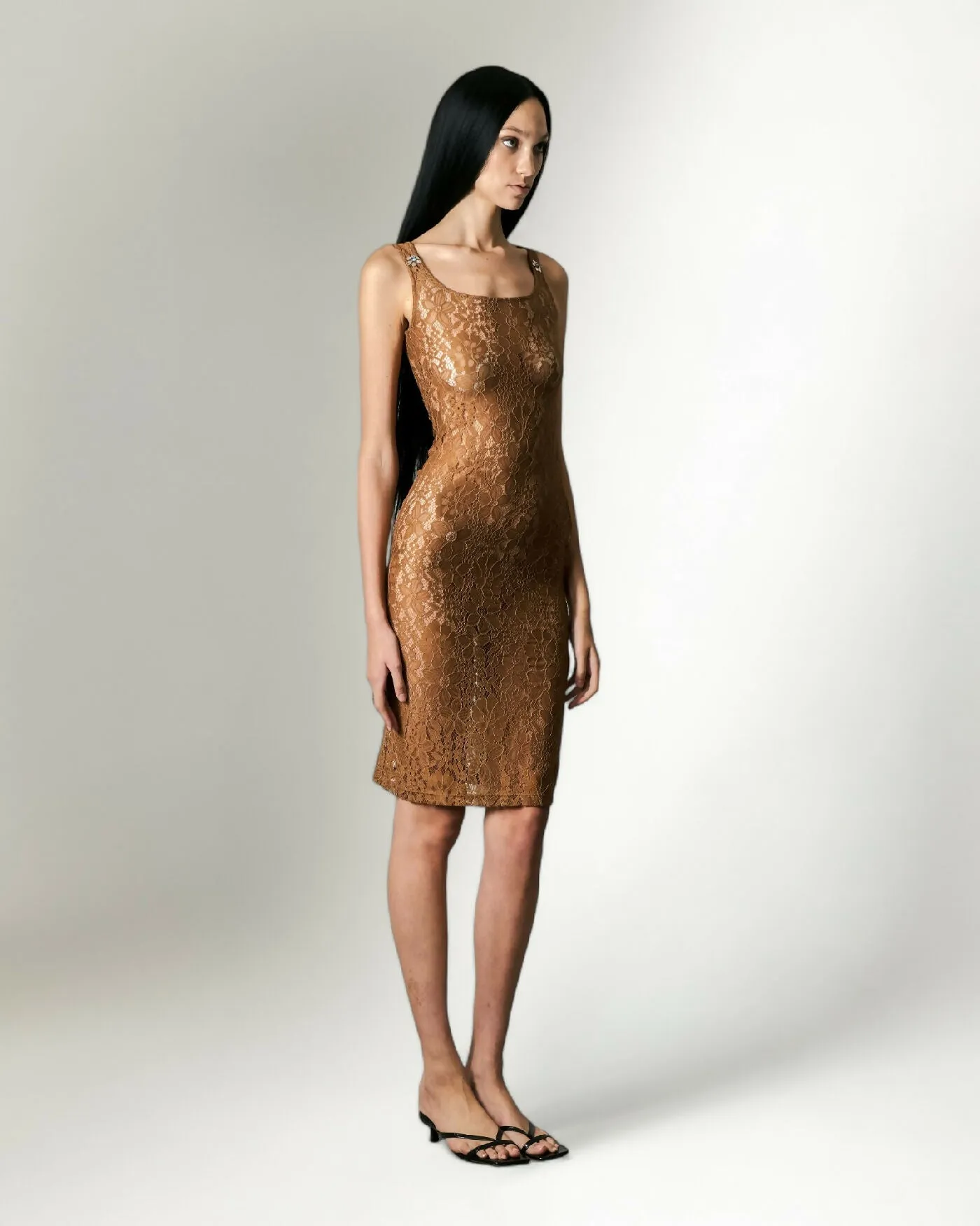 COCOA BROWN LACE WHISPER BLOSSOM MAXI DRESS