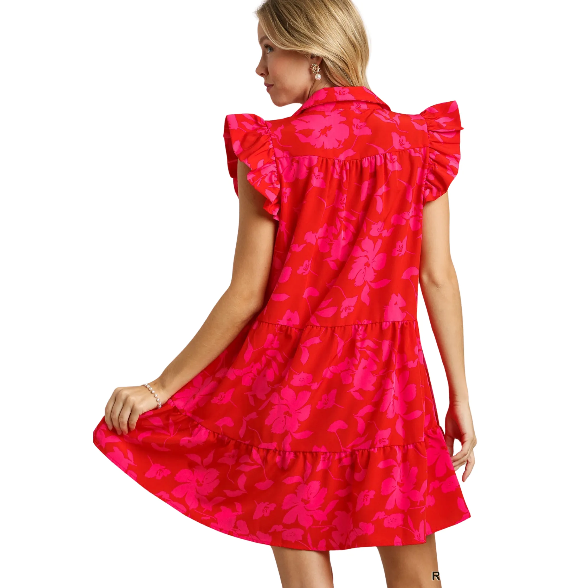 Collared Flutter Sleeve Dress