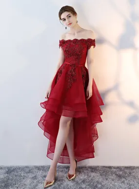 Cute Lace High Low Prom Dress, Beautiful Off the Shoulder Evening Party Dress