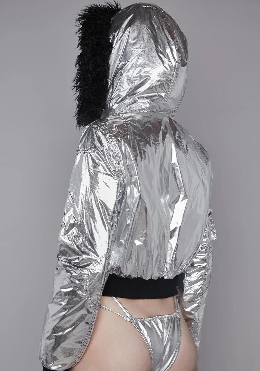 Cyberpunk Cinema Metallic Bomber Jacket