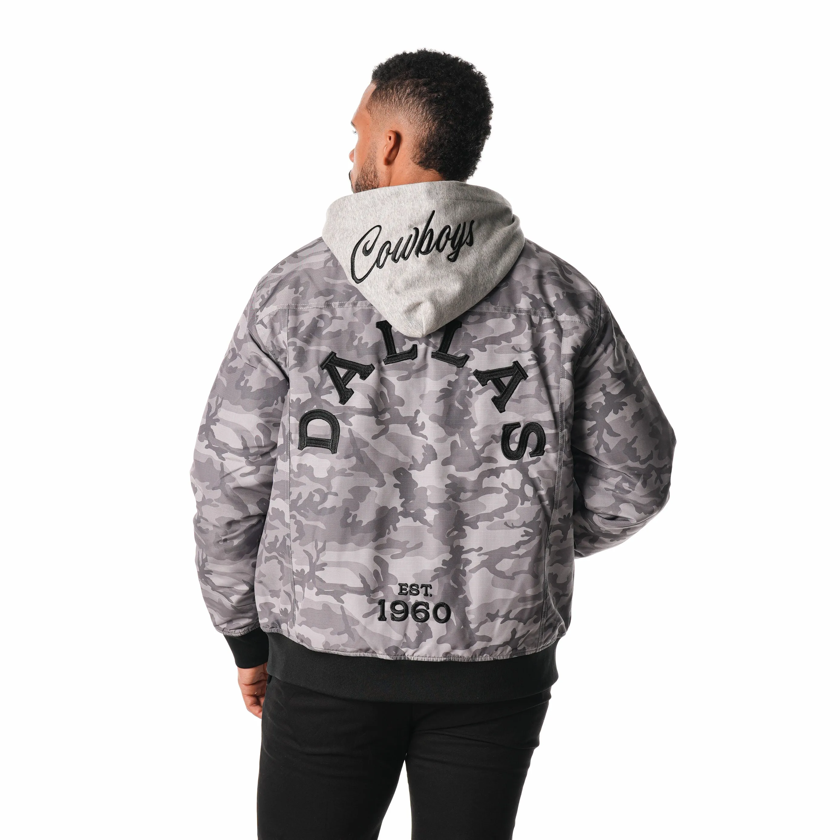 Dallas Cowboys Camo Hooded Bomber - Grey Camo
