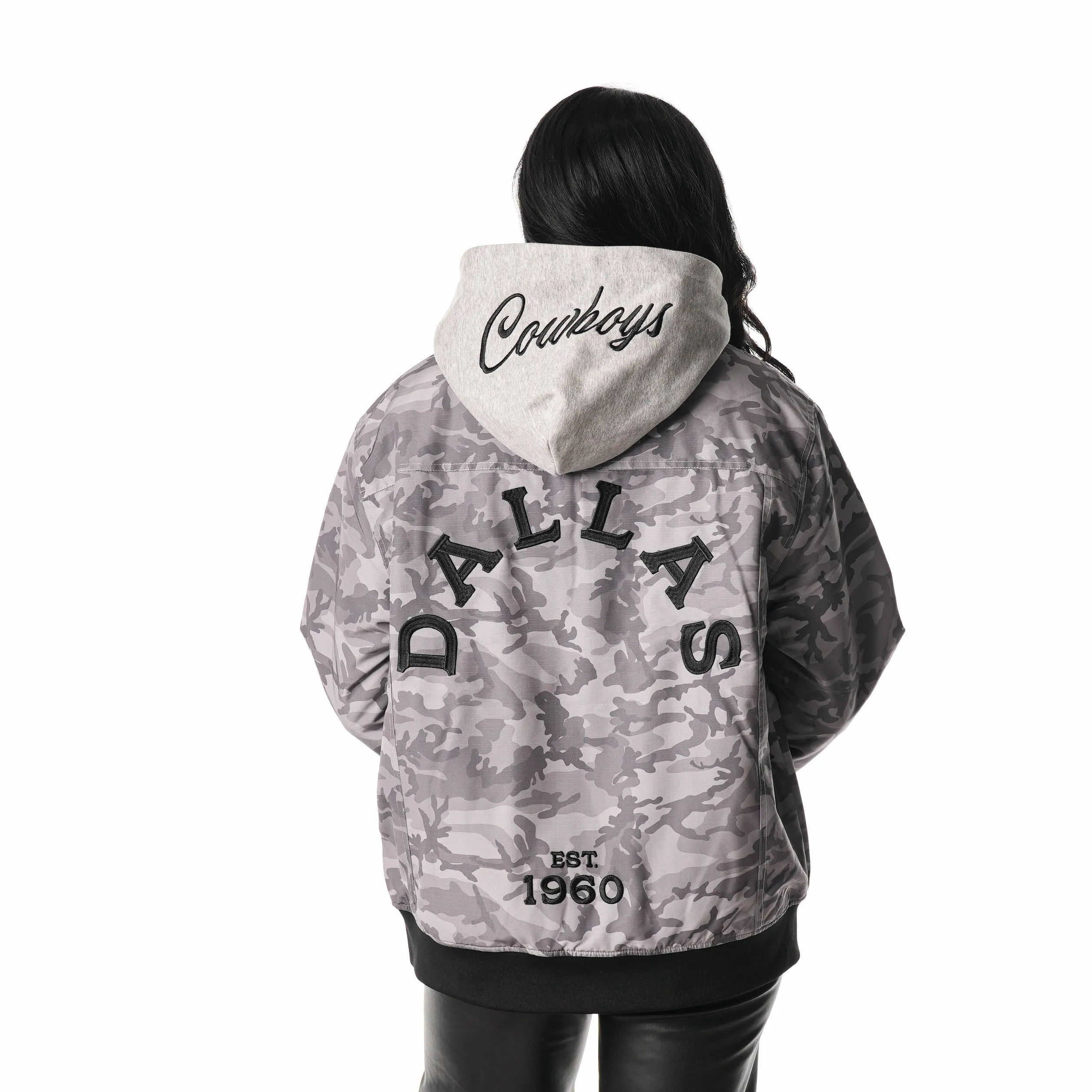 Dallas Cowboys Camo Hooded Bomber - Grey Camo