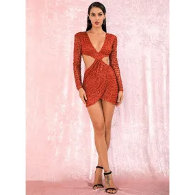 Deep V - Neck Open Back Mini Dress