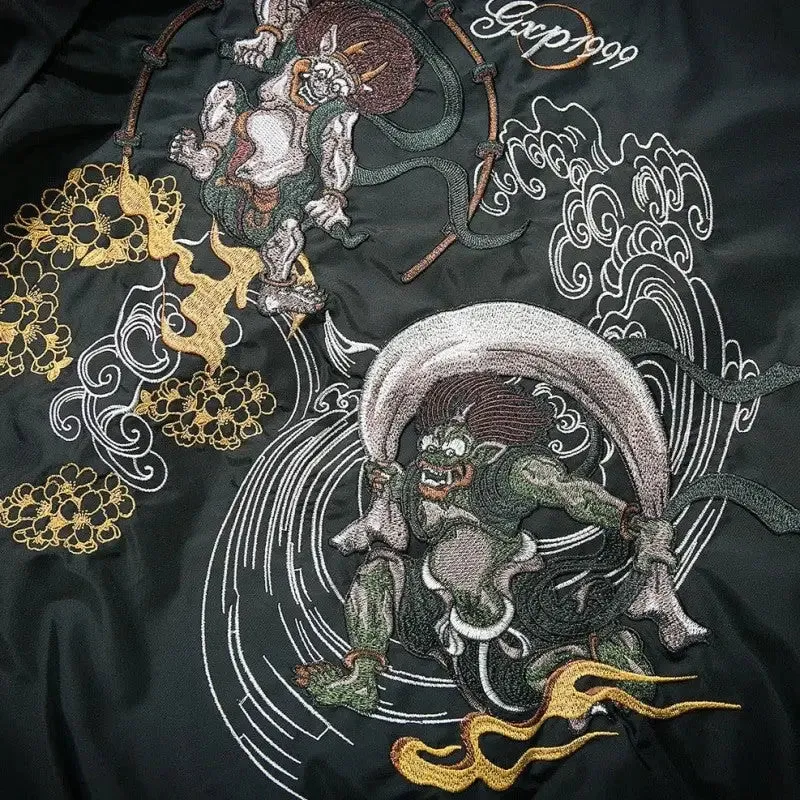 Demon Fight Japanese Style Embroidered Bomber Jacket
