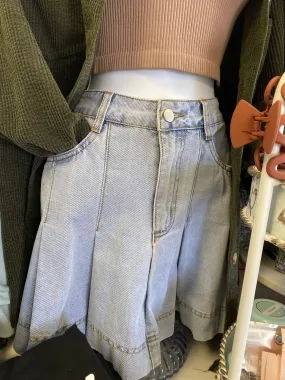 Denim Pleated Skirt
